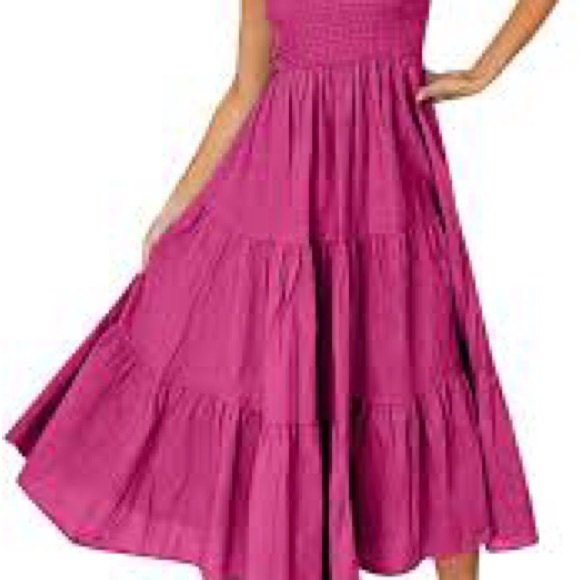 Eloquii Pink Maxi One Shoulder Ruched Tiered Sundress - Picture 3 of 4